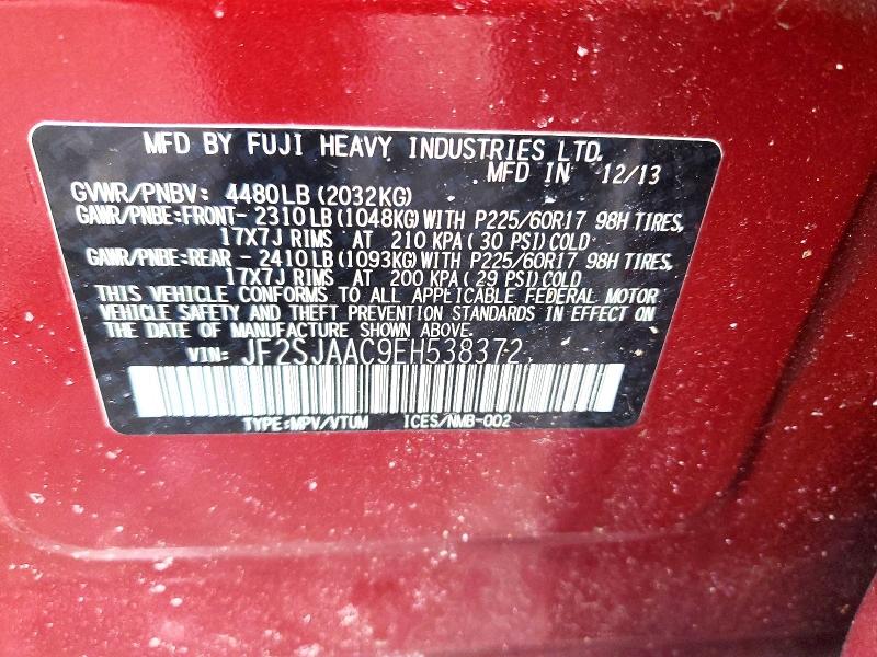 2014 Subaru Forester 2 მანქანა იყიდება აუქციონზე, vin: JF2SJAAC9EH538372, აუქციონის ნომერი: 74796705