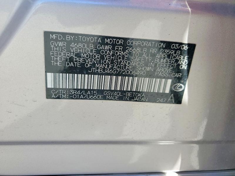 Продажа на аукционе авто 2007 Lexus Es 350, vin: JTHBJ46G772006490, номер лота: 76330725