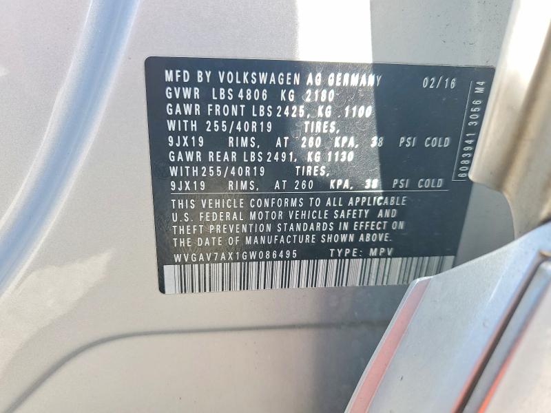 Продаж на аукціоні авто 2016 Volkswagen Tiguan, vin: WVGAV7AX1GW086495, номер лоту: 78851565