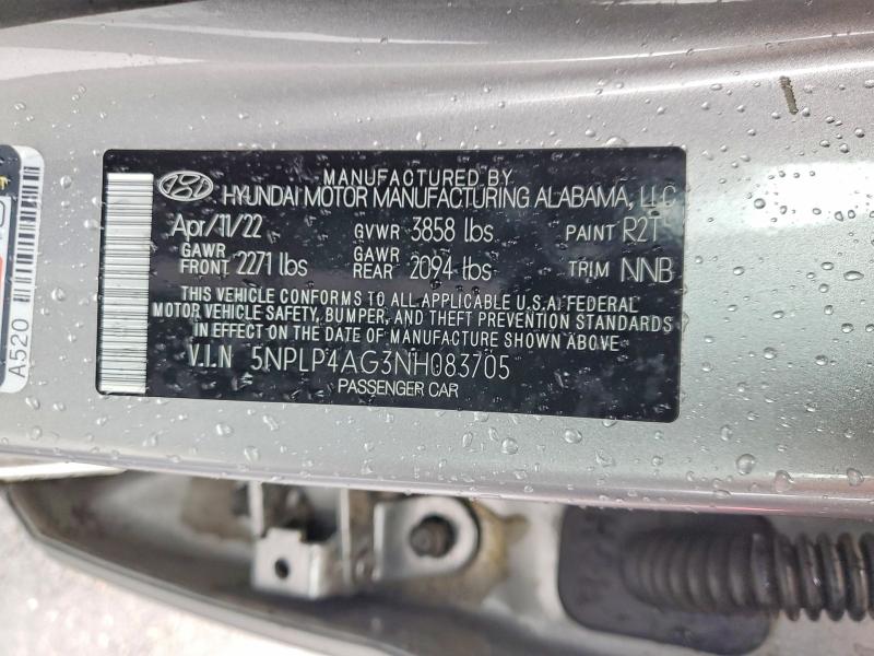 78135945 :رقم المزاد ، 5NPLP4AG3NH083705 vin ، 2022 Hyundai Elantra مزاد بيع