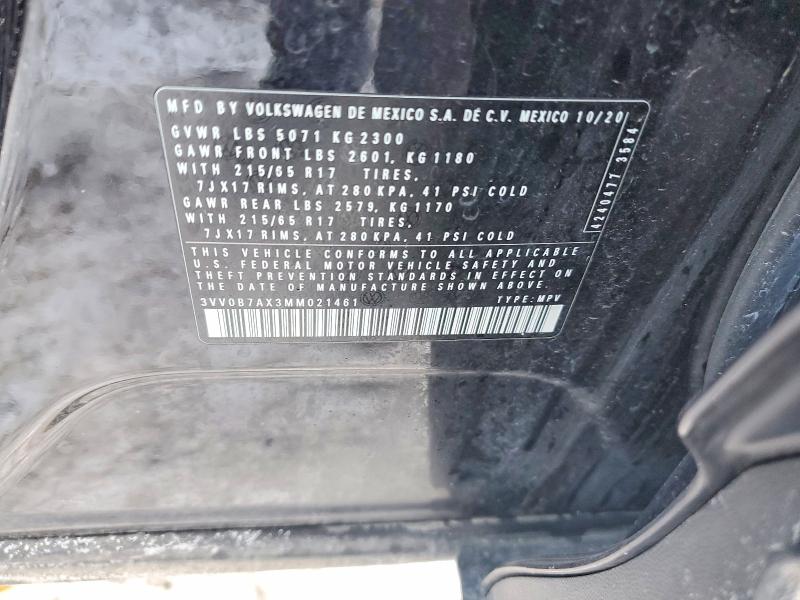 Aukcja sprzedaży 2021 Volkswagen Tiguan, vin: 3VV0B7AX3MM021461, numer aukcji: 76721355