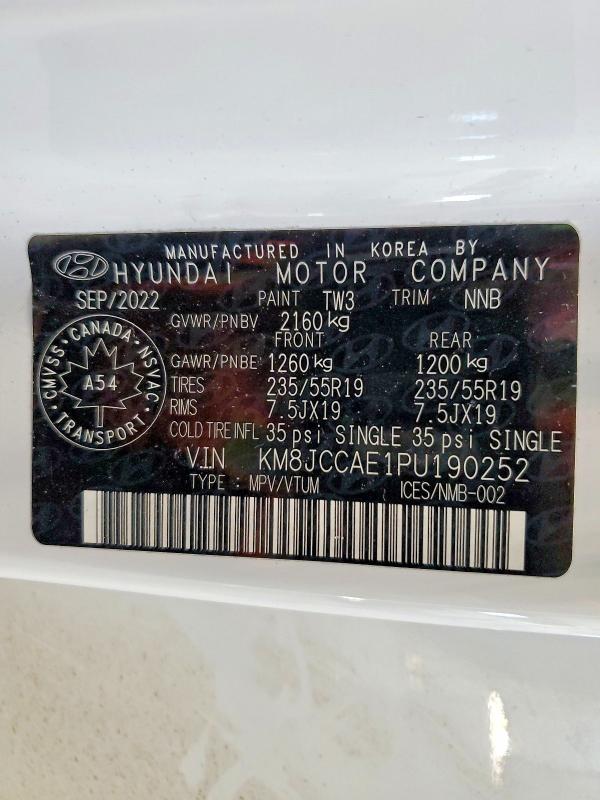 2023 Hyundai Tucson მანქანა იყიდება აუქციონზე, vin: KM8JCCAE1PU190252, აუქციონის ნომერი: 76015565