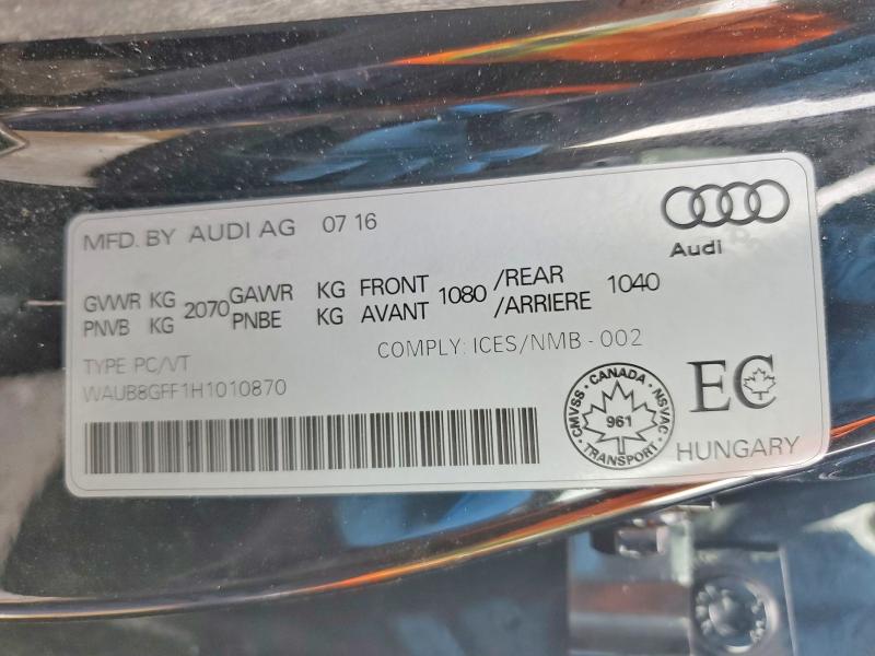 2017 Audi A3 მანქანა იყიდება აუქციონზე, vin: WAUB8GFF1H1010870, აუქციონის ნომერი: 76931115