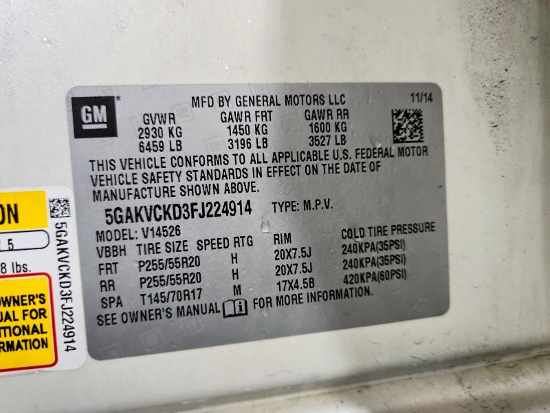 77896905 :رقم المزاد ، 5GAKVCKD3FJ224914 vin ، 2015 Buick Enclave مزاد بيع