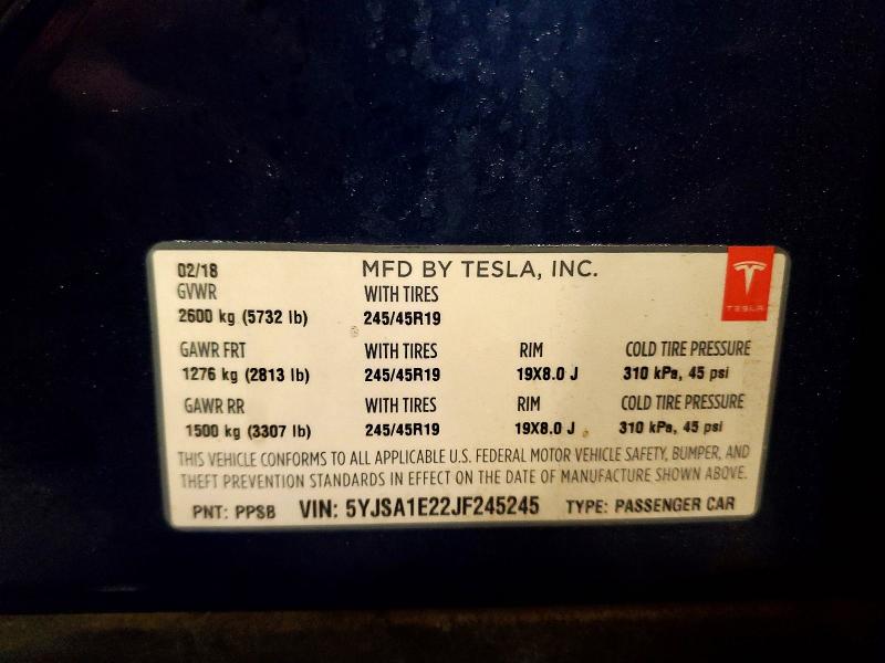 Aukcja sprzedaży 2018 Tesla Model S, vin: 5YJSA1E22JF245245, numer aukcji: 75594815