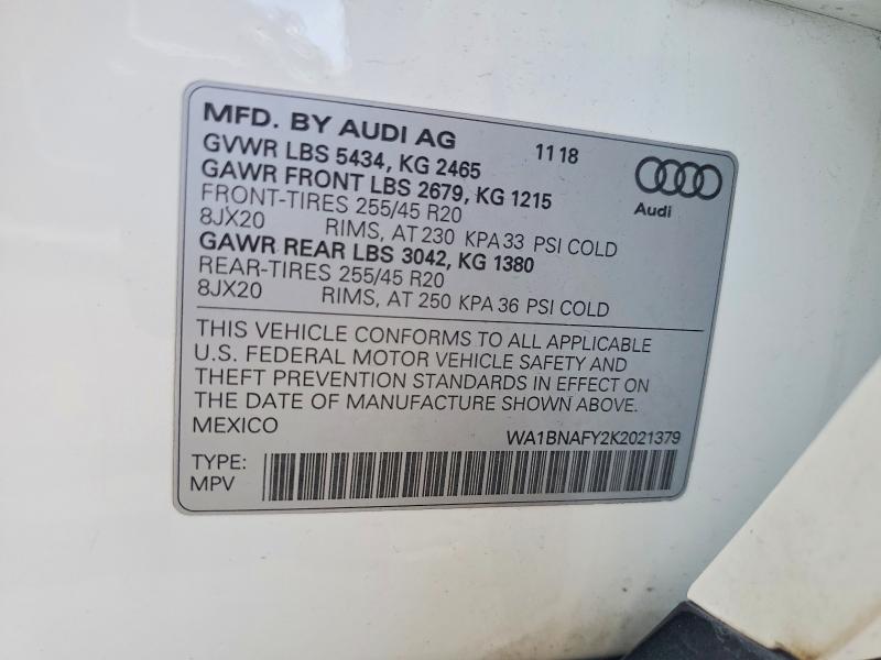 Aukcja sprzedaży 2019 Audi Q5, vin: WA1BNAFY2K2021379, numer aukcji: 78638305