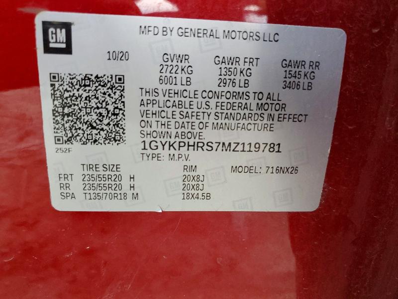 76794325 :رقم المزاد ، 1GYKPHRS7MZ119781 vin ، 2021 Cadillac Xt6 مزاد بيع