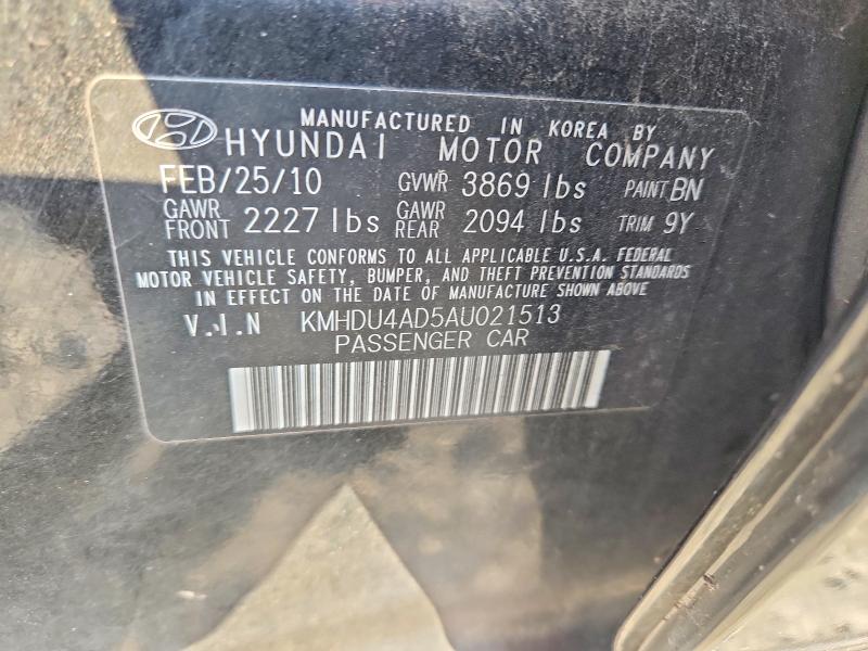 2010 Hyundai Elantra მანქანა იყიდება აუქციონზე, vin: KMHDU4AD5AU021513, აუქციონის ნომერი: 76596115