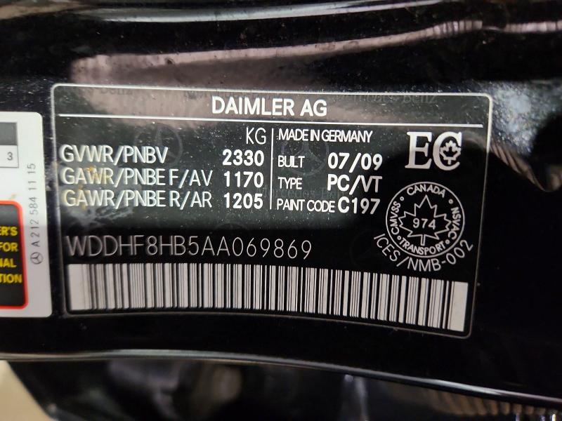 2010 Mercedes-benz E მანქანა იყიდება აუქციონზე, vin: WDDHF8HB5AA069869, აუქციონის ნომერი: 95466665