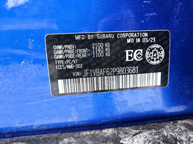 73685265 :رقم المزاد ، JF1VBAF62P9803681 vin ، 2023 Subaru Wrx مزاد بيع