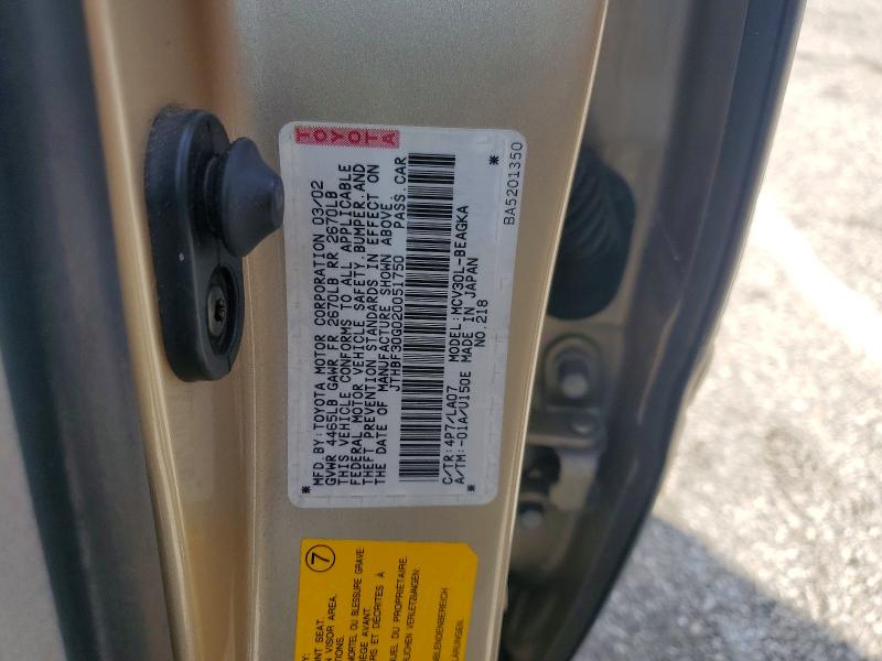 Aukcja sprzedaży 2002 Lexus Es 300, vin: JTHBF30G020051750, numer aukcji: 78935865