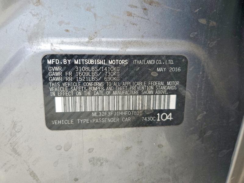 Продаж на аукціоні авто 2017 Mitsubishi Mirage, vin: ML32F3FJ1HHF07811, номер лоту: 75661235