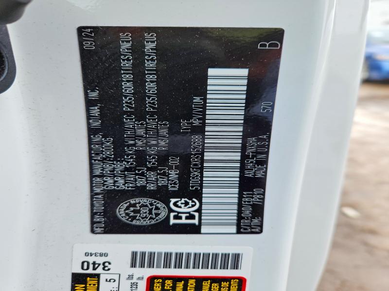 78866505 :رقم المزاد ، 5TDGSKFCXRS152688 vin ، 2024 Toyota Sienna مزاد بيع