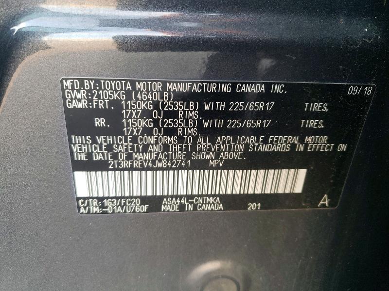 2018 Toyota Rav4 მანქანა იყიდება აუქციონზე, vin: 2T3RFREV4JW842741, აუქციონის ნომერი: 76913465