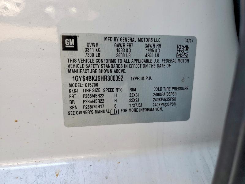 Aukcja sprzedaży 2017 Cadillac Escalade, vin: 1GYS4BKJ6HR300092, numer aukcji: 76140935