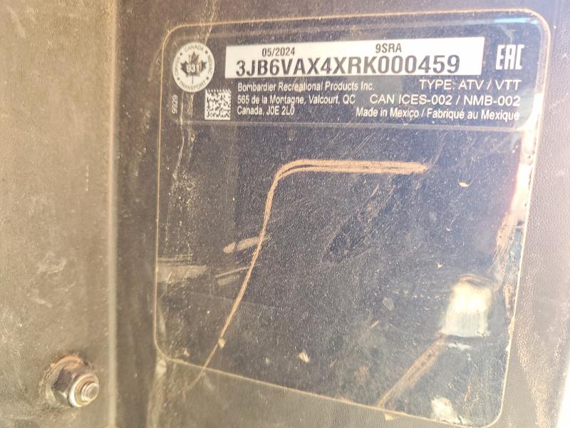 2024 Can Am Defender მანქანა იყიდება აუქციონზე, vin: 3JB6VAX4XRK000459, აუქციონის ნომერი: 77483055