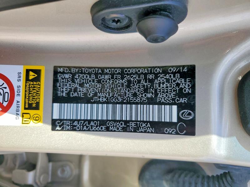 Aukcja sprzedaży 2015 Lexus Es 350, vin: JTHBK1GG3F2155875, numer aukcji: 76775545