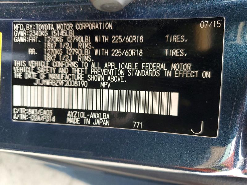78737535 :رقم المزاد ، JTJYWRBZ9F2008190 vin ، 2015 Lexus Nx 300h مزاد بيع