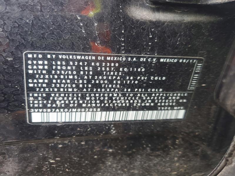 Auction sale of the 2018 Volkswagen Tiguan, vin: 3VV5B7AX0JM002058, lot number: 75652295