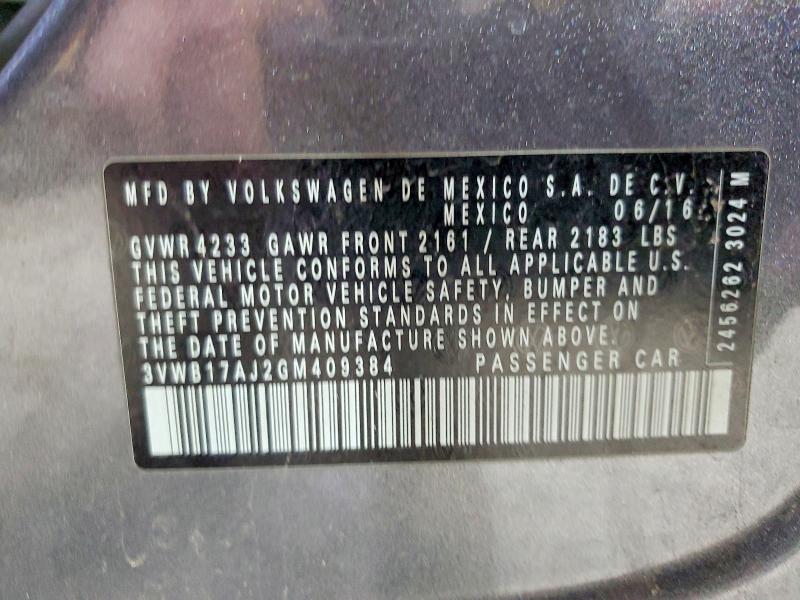 Продаж на аукціоні авто 2016 Volkswagen Jetta, vin: 3VWB17AJ2GM409384, номер лоту: 77864635