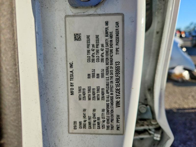 76053955 :رقم المزاد ، 5YJ3E1EA9LF806513 vin ، 2020 Tesla Model 3 مزاد بيع