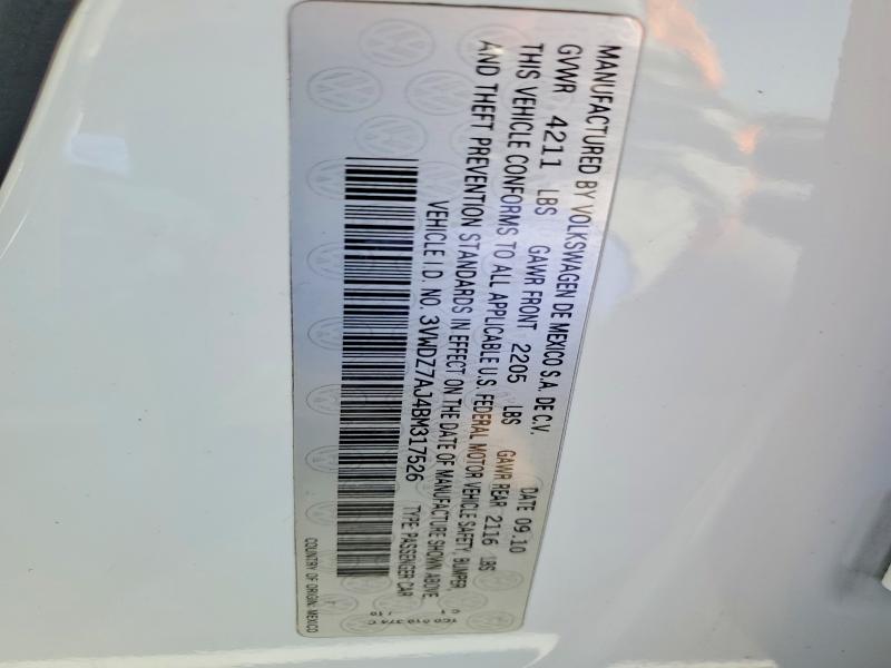 Aukcja sprzedaży 2011 Volkswagen Jetta, vin: 3VWDZ7AJ4BM317526, numer aukcji: 75786195