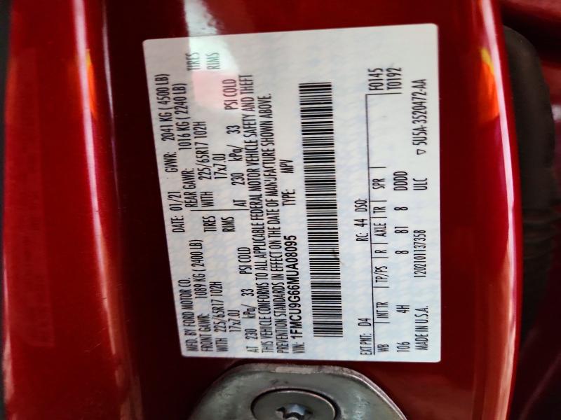 75664275 :رقم المزاد ، 1FMCU9G66MUA08095 vin ، 2021 Ford Escape مزاد بيع