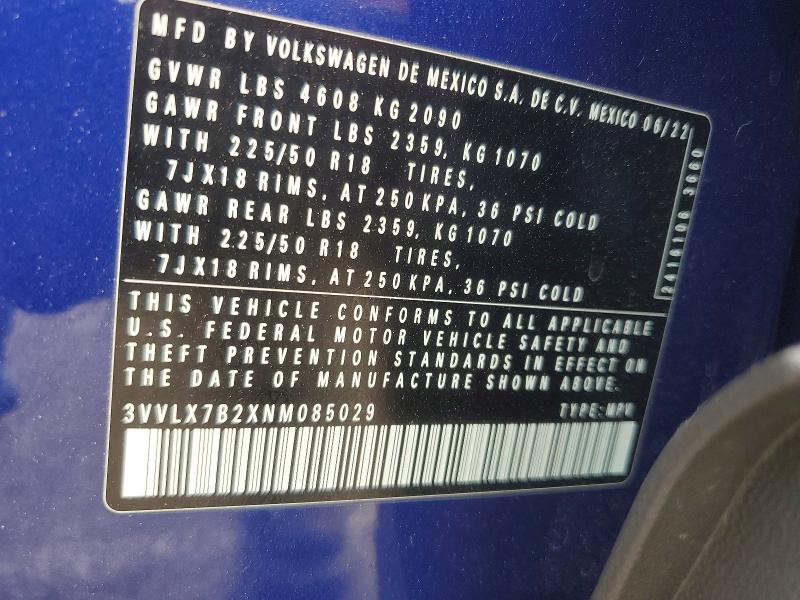 Продаж на аукціоні авто 2022 Volkswagen Taos, vin: 3VVLX7B2XNM085029, номер лоту: 75815075
