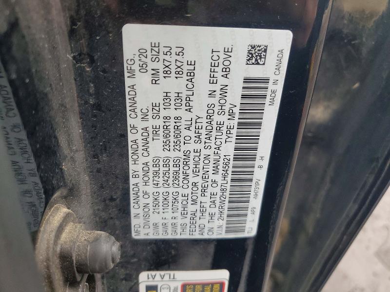 77970325 :رقم المزاد ، 2HKRW2H87LH645621 vin ، 2020 Honda Cr-v مزاد بيع
