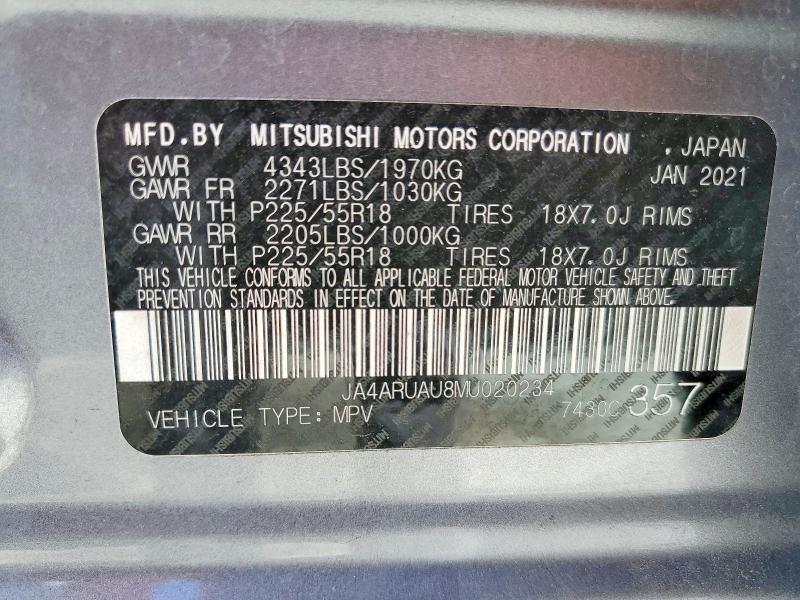 78337225 :رقم المزاد ، JA4ARUAU8MU020234 vin ، 2021 Mitsubishi Outlander Sport مزاد بيع