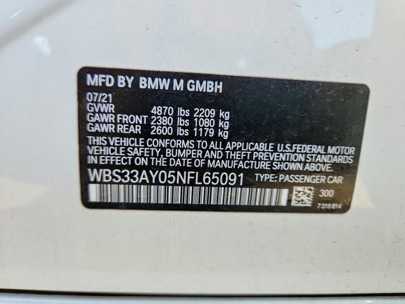 Продажа на аукционе авто 2022 Bmw M3, vin: WBS33AY05NFL65091, номер лота: 78732125