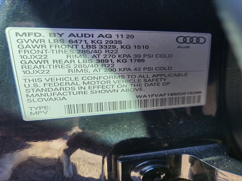 Продажа на аукционе авто 2021 Audi Q8, vin: WA1FVAF16MD019288, номер лота: 78475395