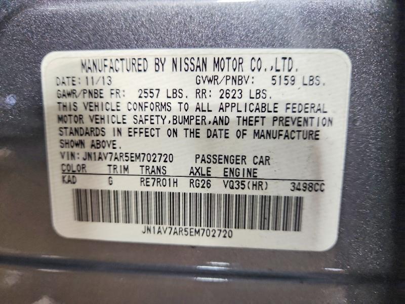 78137285 :رقم المزاد ، JN1AV7AR5EM702720 vin ، 2014 Infiniti Q50 Hybrid مزاد بيع