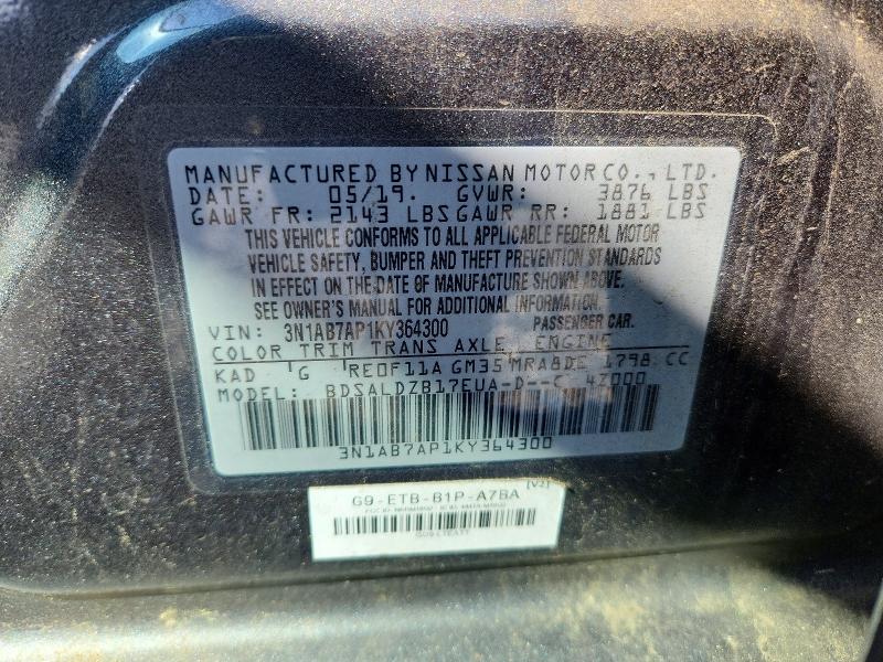 Aukcja sprzedaży 2019 Nissan Sentra, vin: 3N1AB7AP1KY364300, numer aukcji: 78606595