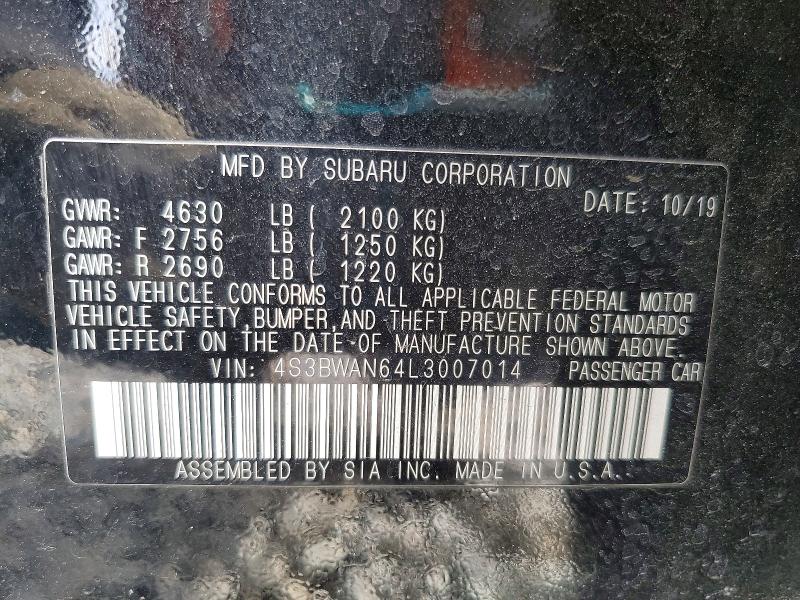 76829205 :رقم المزاد ، 4S3BWAN64L3007014 vin ، 2020 Subaru Legacy مزاد بيع