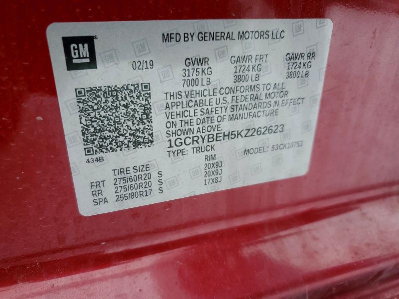 Продажа на аукционе авто 2019 Chevrolet Silverado, vin: 1GCRYBEH5KZ262623, номер лота: 74833745