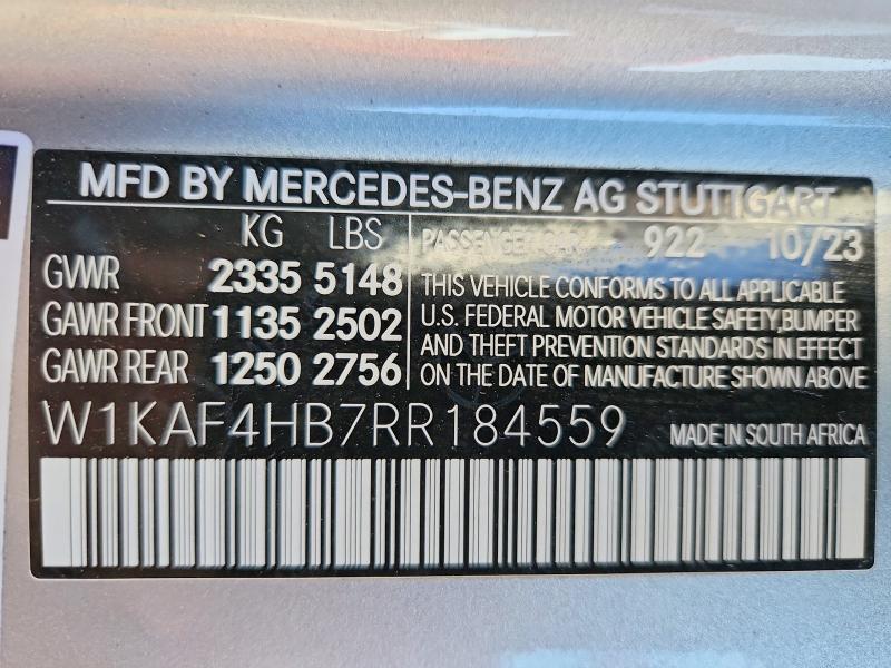 Aukcja sprzedaży 2024 Mercedes-benz C, vin: W1KAF4HB7RR184559, numer aukcji: 76588155