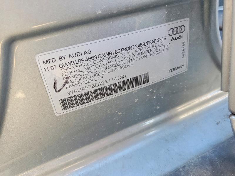 Aukcja sprzedaży 2008 Audi A4, vin: WAUAF78E88A114780, numer aukcji: 79180235