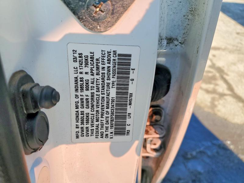 Продаж на аукціоні авто 2012 Honda Civic, vin: 19XFB2F58CE347901, номер лоту: 74843835
