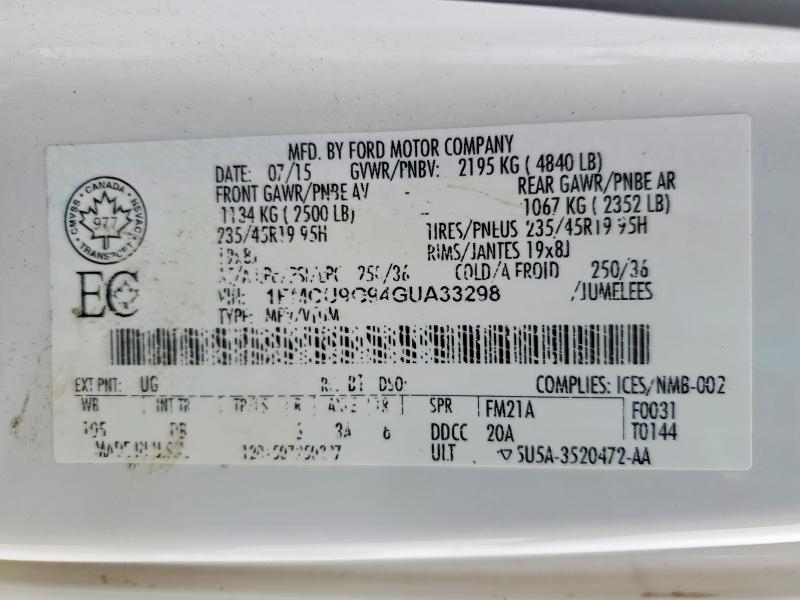 2016 Ford Escape მანქანა იყიდება აუქციონზე, vin: 1FMCU9G94GUA33298, აუქციონის ნომერი: 77074605