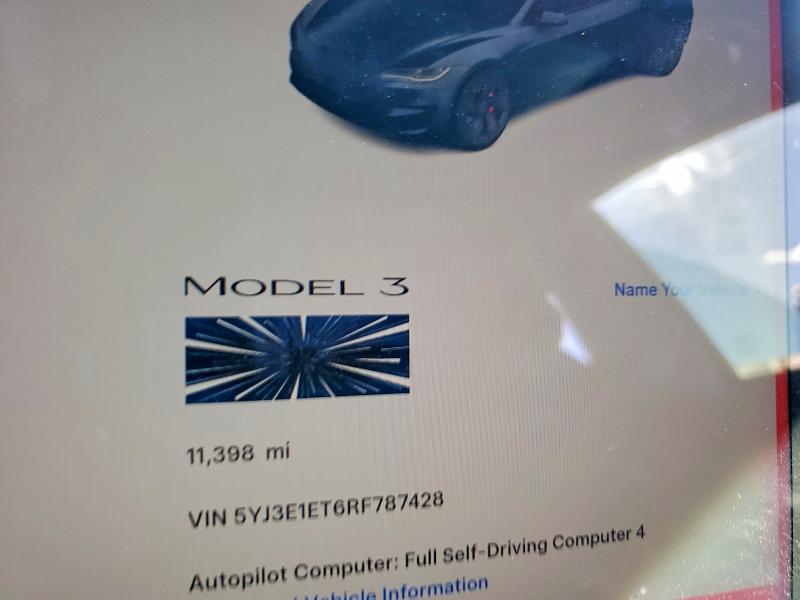 2024 Tesla Model 3 მანქანა იყიდება აუქციონზე, vin: 5YJ3E1ET6RF787428, აუქციონის ნომერი: 76029205
