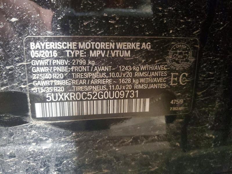 78248245 :رقم المزاد ، 5UXKR0C52G0U09731 vin ، 2016 Bmw X5 مزاد بيع