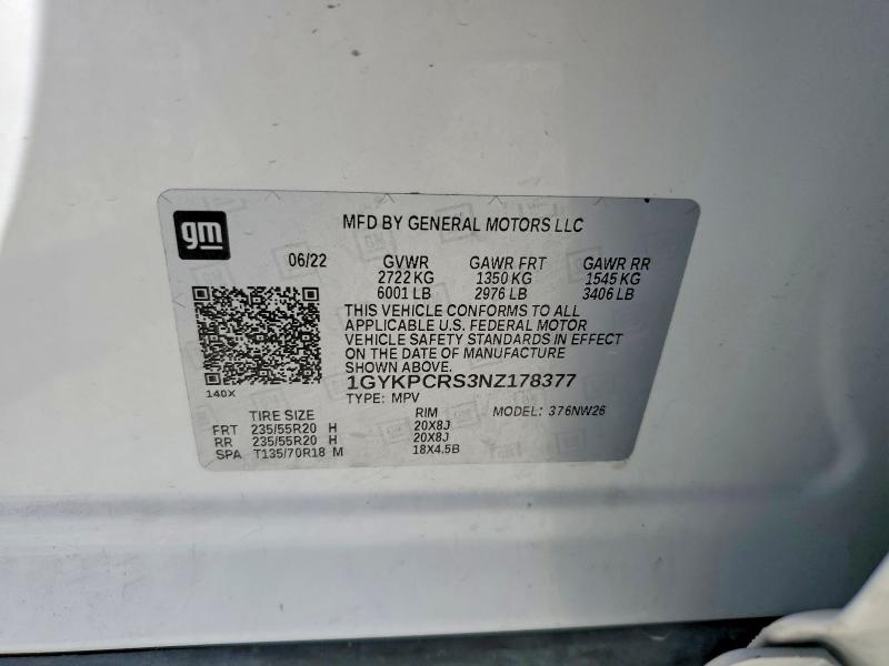 Aukcja sprzedaży 2022 Cadillac Xt6, vin: 1GYKPCRS3NZ178377, numer aukcji: 77868285