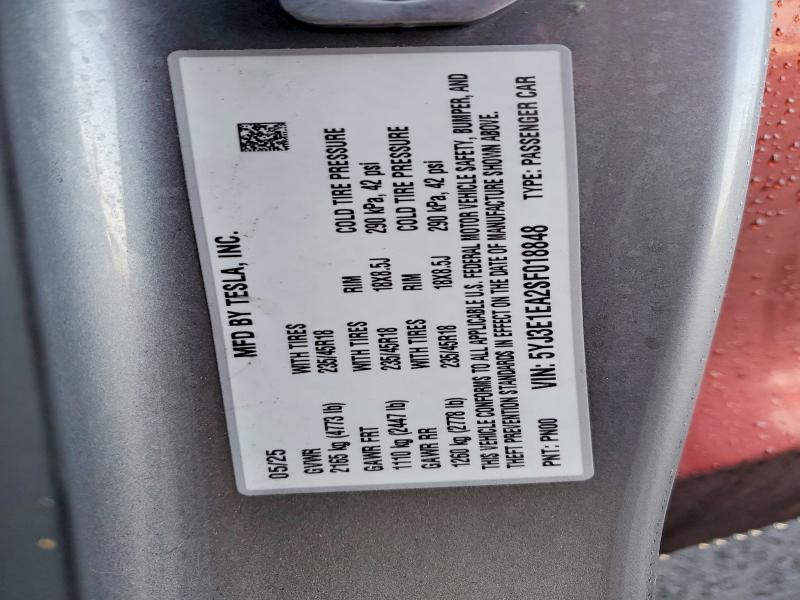 Aukcja sprzedaży 2025 Tesla Model 3, vin: 5YJ3E1EA2SF018848, numer aukcji: 74648865
