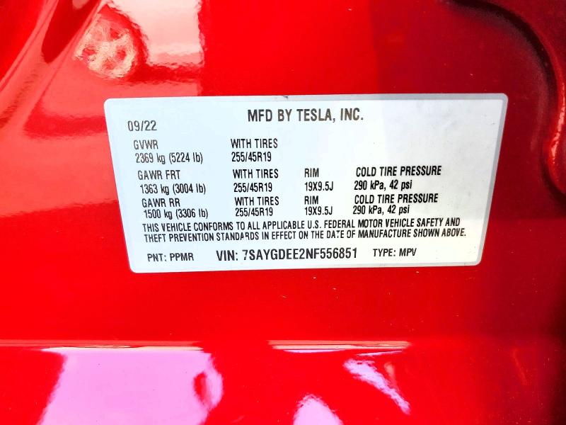 Aukcja sprzedaży 2022 Tesla Model Y, vin: 7SAYGDEE2NF556851, numer aukcji: 79598885