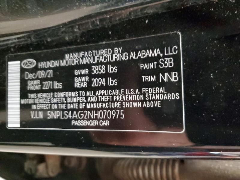 79490735 :رقم المزاد ، 5NPLS4AG2NH070975 vin ، 2022 Hyundai Elantra مزاد بيع
