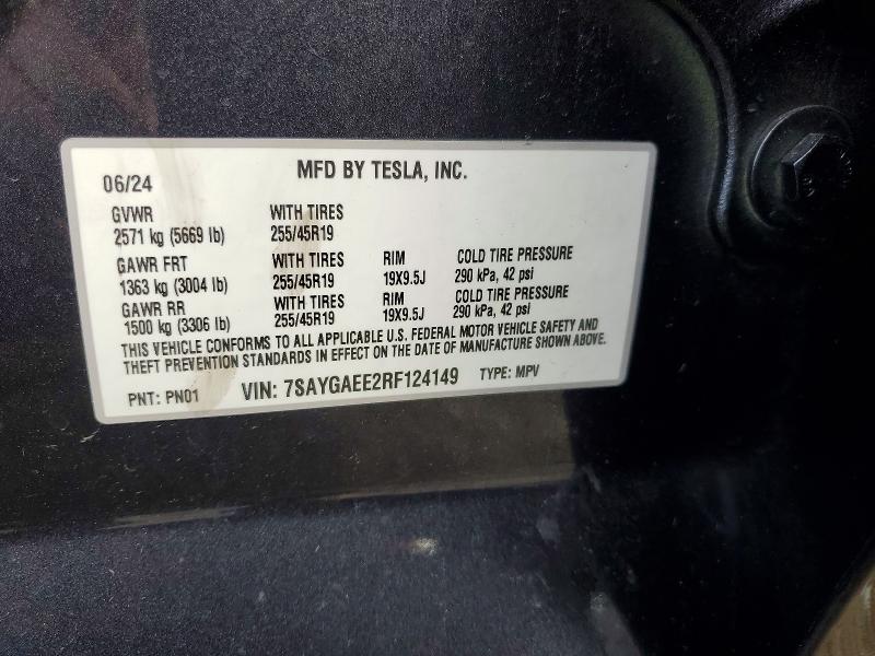 77671495 :رقم المزاد ، 7SAYGAEE2RF124149 vin ، 2024 Tesla Model Y مزاد بيع