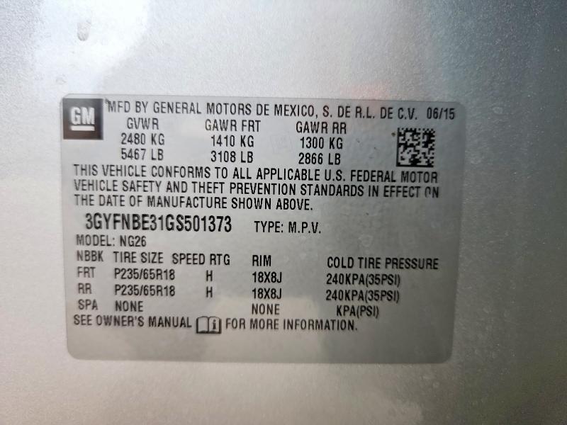 Aukcja sprzedaży 2016 Cadillac Srx, vin: 3GYFNBE31GS501373, numer aukcji: 77355735