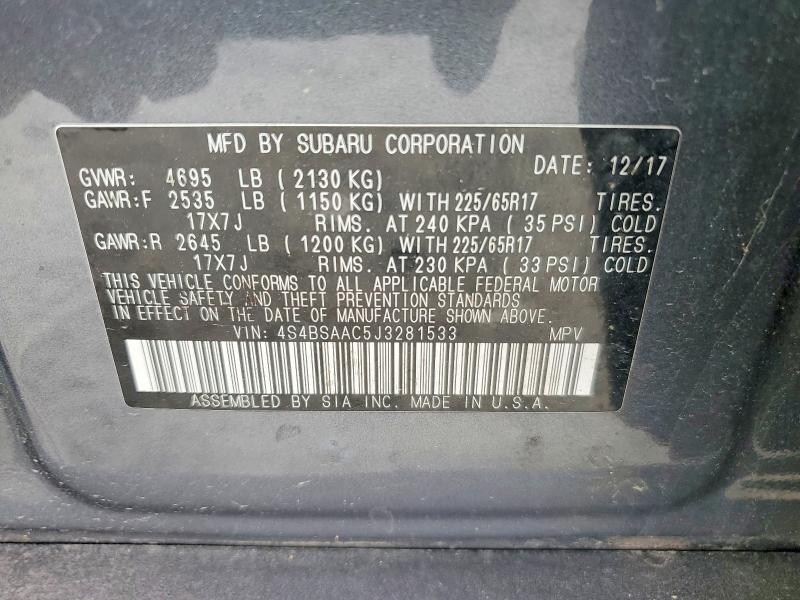 Aukcja sprzedaży 2018 Subaru Outback, vin: 4S4BSAAC5J3281533, numer aukcji: 78601675
