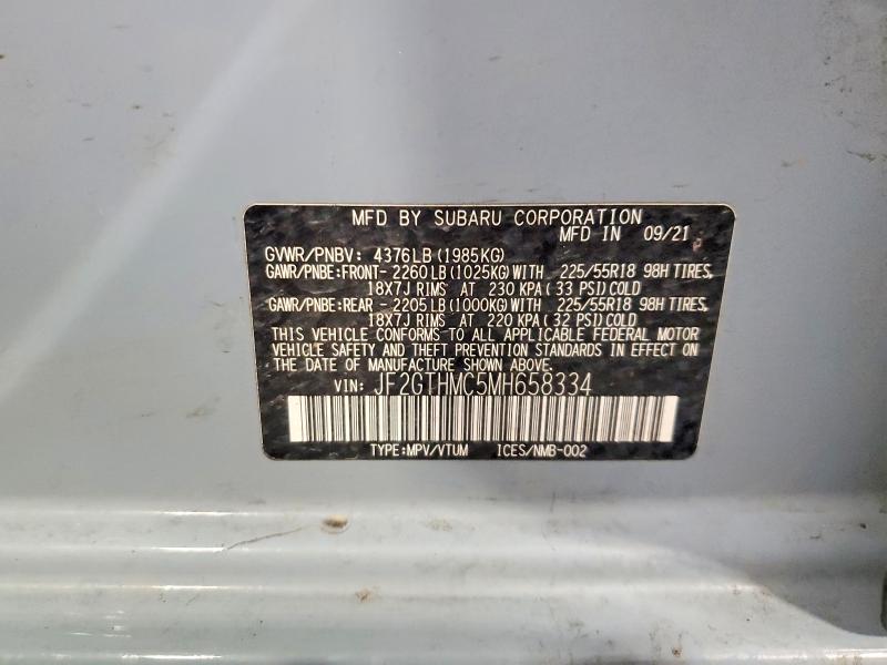 Aukcja sprzedaży 2021 Subaru Crosstrek, vin: JF2GTHMC5MH658334, numer aukcji: 75018725